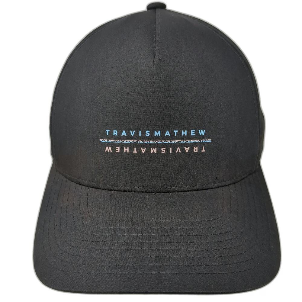 TravisMathew 5 Panel Black One Size Snapback Flexfit 110 Golf Graphic Logo Hat